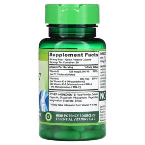 Thực phẩm bổ sung Nature's Truth K-2 + MK-7 Complex 800 mcg 50 Quick Release Capsules 840093105332