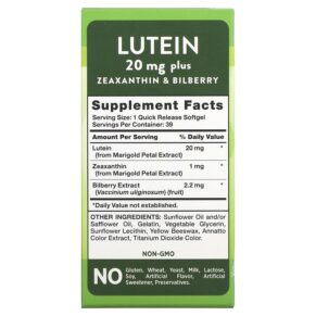 Thực phẩm bổ sung Nature's Truth Lutein plus Zeaxanthin & Bilberry 20 mg 39 Quick Release Softgels 840093100740