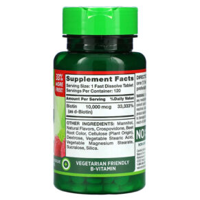 Thực phẩm bổ sung Nature's Truth Maximum Biotin Natural Berry 10.000 mcg 120 Fast Dissolve Tablets 840093101679