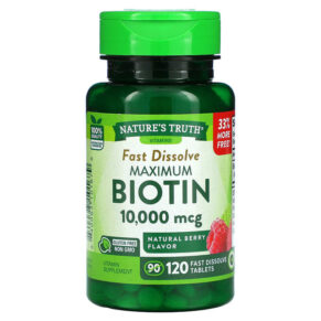 Thực phẩm chức năng Nature's Truth Maximum Biotin Natural Berry 10.000 mcg 120 Fast Dissolve Tablets 840093101679