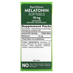 Thực phẩm bổ sung Nature's Truth Melatonin Softgels 10 mg 120 Rapid Release Liquid Softgels 840093115430