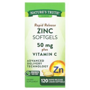 Thực phẩm chức năng Nature's Truth Rapid Release Zinc Plus Vitamin C 50 mg 120 Rapid Release Liquid Softgels 840093115416