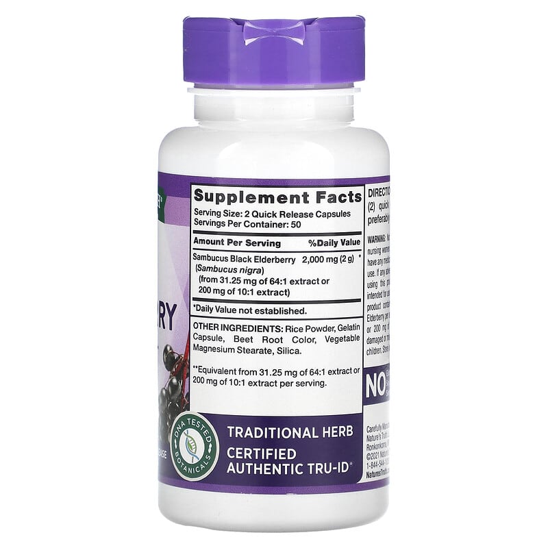 Nature's Truth Sambucus Black Elderberry 1.000 mg 100 Quick Release Capsules 2 Thực phẩm bổ sung Nature's Truth Sambucus Black Elderberry 1.000 mg 100 Quick Release Capsules 840093112842