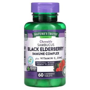 Thực phẩm chức năng Nature's Truth Sambucus Black Elderberry Immune Complex Plus Vitamin C & Zinc Natural Mixed Berry 60 Chewable Tablets 840093114754