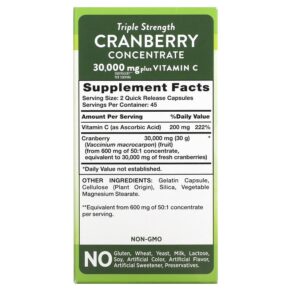 Thực phẩm bổ sung Nature's Truth Triple Strength Cranberry Concentrate Plus Vitamin C 15.000 mg 90 Quick Release Capsules 840093101082