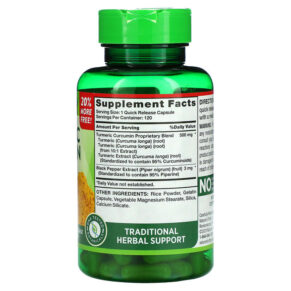 Thực phẩm bổ sung Nature's Truth Turmeric Curcumin Complex Plus Black Pepper Extract 500 mg 120 Quick Release Capsules 840093102089