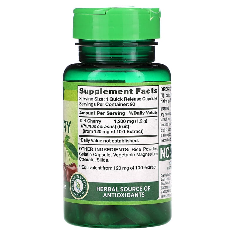 Nature's Truth Ultra Tart Cherry Extract 1.200 mg 90 Quick Release Capsules 2 Thực phẩm bổ sung Nature's Truth Ultra Tart Cherry Extract 1.200 mg 90 Quick Release Capsules 840093100818