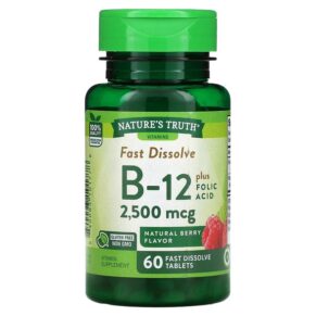 Thực phẩm chức năng Nature's Truth Vitamin B-12 plus Folic Acid Natural Berry 2.500 mcg 60 Fast Dissolve Tablets 840093101778