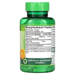 Thực phẩm bổ sung Nature's Truth Vitamin C Plus Wild Rose Hips 1.000 mg 100 Caplets 840093106032