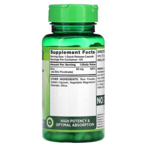 Thực phẩm bổ sung Nature's Truth Zinc Picolinate 50 mg 120 Quick Release Capsules 840093120182