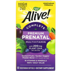 Thực phẩm chức năng Nature's Way Alive! Complete Premium Prenatal Multivitamin 200 mg 60 Vegetarian Softgels 033674112090
