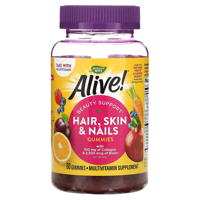 Nature's Way Alive! Hair Skin & Nails with Collagen & Biotin Strawberry 60 Gummies 8 Thực phẩm chức năng Nature's Way Alive! Hair Skin & Nails with Collagen & Biotin Strawberry 60 Gummies 033674115343