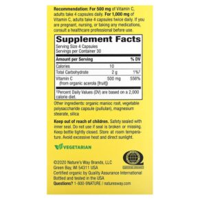 Thực phẩm bổ sung Nature's Way Alive! Immune Support Vitamin C 120 Vegetarian Capsules 033674151426
