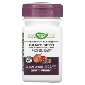 Thực phẩm chức năng Nature's Way Premium Blend Grape Seed with Vitamin C 100 mg 30 Vegan Capsules 033674143209