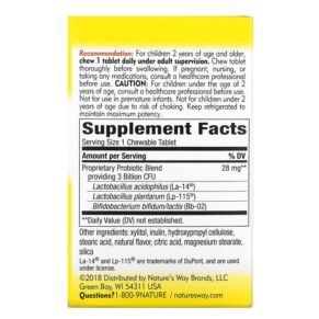 Thực phẩm bổ sung Nature's Way Primadophilus Kids Age 2-12 Orange Flavored 3 Billion CFU 30 Chewable Tablets 033674142424