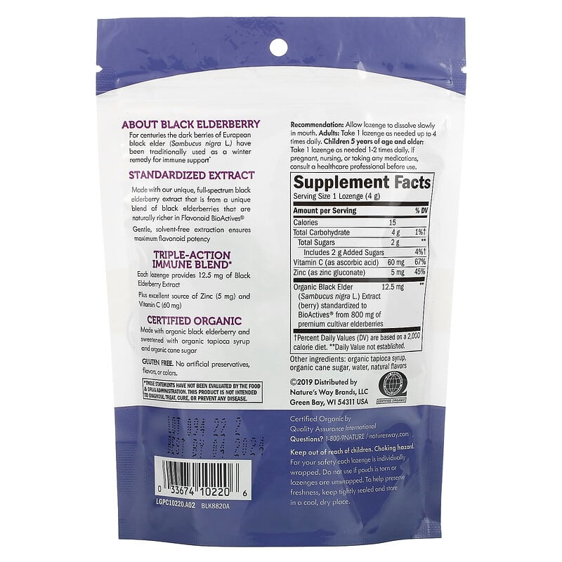 Nature's Way Sambucus Elderberry Zinc Lozenges with Vitamin C Original Elderberry 24 Lozenges 2 Thực phẩm bổ sung Nature's Way Sambucus Elderberry Zinc Lozenges with Vitamin C Original Elderberry 24 Lozenges 033674102206