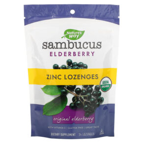 Thực phẩm chức năng Nature's Way Sambucus Elderberry Zinc Lozenges with Vitamin C Original Elderberry 24 Lozenges 033674102206