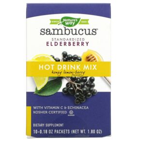 Thực phẩm chức năng Nature's Way Sambucus Hot Drink Mix Standardized Elderberry Honey Lemon-Berry 10 Packets (0.18 oz) Each 033674120873