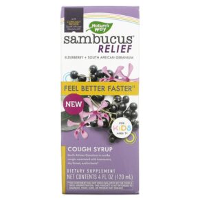 Thực phẩm chức năng Nature's Way Sambucus Relief Cough Syrup For Kids Ages 1+ Elderberry 4 fl oz (120 ml) 033674136713