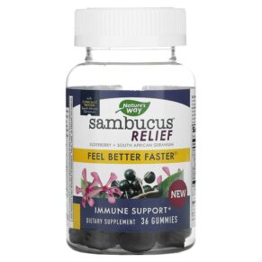 Thực phẩm chức năng Nature's Way Sambucus Relief Immune Support Elderberry + South African Geranium 36 Gummies 033674136102
