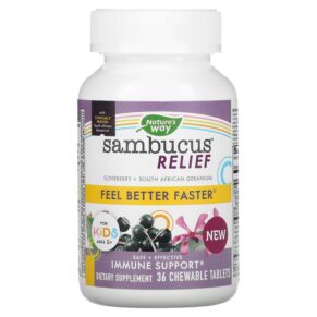 Thực phẩm chức năng Nature's Way Sambucus Relief Immune Support For Kids Ages 2+ Berry 36 Chewable Tablets 033674136706