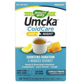 Thực phẩm chức năng Nature's Way Umcka Cold Care Day + Night Soothing Hot Drink Lemon-Citrus Honey-Lemon 12 Packets 0.17 oz Each (8 Day / 4 Night) 033674106013