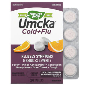 Thực phẩm chức năng Nature's Way Umcka Cold+Flu Orange 20 Chewable Tablets 033674151617