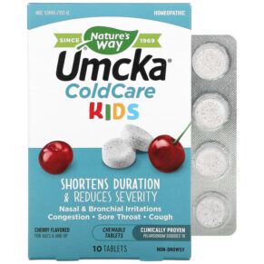 Thực phẩm chức năng Nature's Way Umcka ColdCare Kids For Ages 6 and Up Cherry 10 Chewable Tablets 033674123515