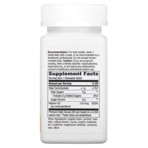 Thực phẩm bổ sung Nature's Way Vitamin D3 Max Chocolate 125 mcg (5.000 IU) 90 Sugar-Free Tablets 763948565054