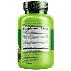 Thực phẩm bổ sung NATURELO Immune Support with Elderberry Vitamin C & Zinc plus Echinacea 60 Vegetarian Capsules 628110628565