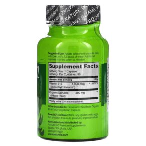 Thực phẩm bổ sung NATURELO Vegan B12 Infused with Spirulina 90 Easy Swallow Capsules 628110628480