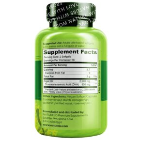 Thực phẩm bổ sung NATURELO Vegan DHA Omega-3 from Algae 400 mg 120 Vegan Softgels 628110628466