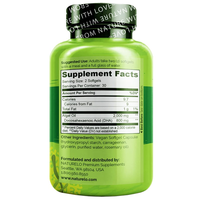 NATURELO Vegan DHA Omega-3 from Algae 400 mg 60 Vegan Softgels 2 Thực phẩm bổ sung NATURELO Vegan DHA Omega-3 from Algae 400 mg 60 Vegan Softgels 628110628459
