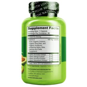 Thực phẩm bổ sung NATURELO Vitamin E Made with Whole Foods 180 mg 90 Vegetarian Capsules 628110628534