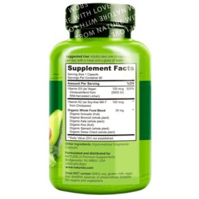 Thực phẩm bổ sung NATURELO Vitamin K2 + D3 From Chickpeas & Lichen 60 Vegetarian Capsules 628110628589