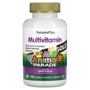 Thực phẩm chức năng NaturesPlus Animal Parade Gold Children's Multivitamin Chewable Supplement Grape 120 Animal-Shaped Tablets 097467299344