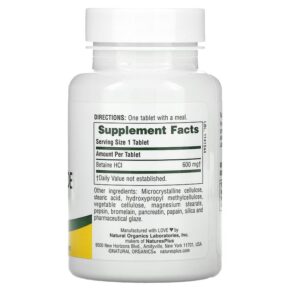Thực phẩm bổ sung NaturesPlus Betaine Hydrochloride 600 mg 90 Tablets 097467043701