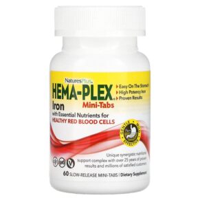 Thực phẩm chức năng NaturesPlus Hema-Plex Iron with Essential Nutrients for Healthy Red Blood Cells 60 Slow Release Mini Tabs 097467037649