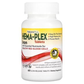 Thực phẩm chức năng NaturesPlus Hema-Plex Iron with Essential Nutrients for Healthy Red Blood Cells 60 Slow-Release Tablets 097467037625