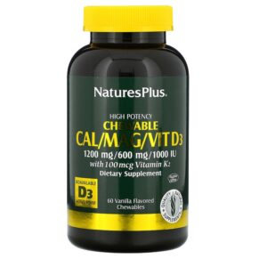 Thực phẩm chức năng NaturesPlus High Potency Cal/Mag/Vit D3 Vanilla Flavored 60 Chewables 097467336490