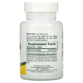 NaturesPlus Vitamin B6 Sustained Release 500 mg 60 Tablets 3 Thực phẩm bổ sung NaturesPlus Vitamin B6 Sustained Release 500 mg 60 Tablets 097467016651