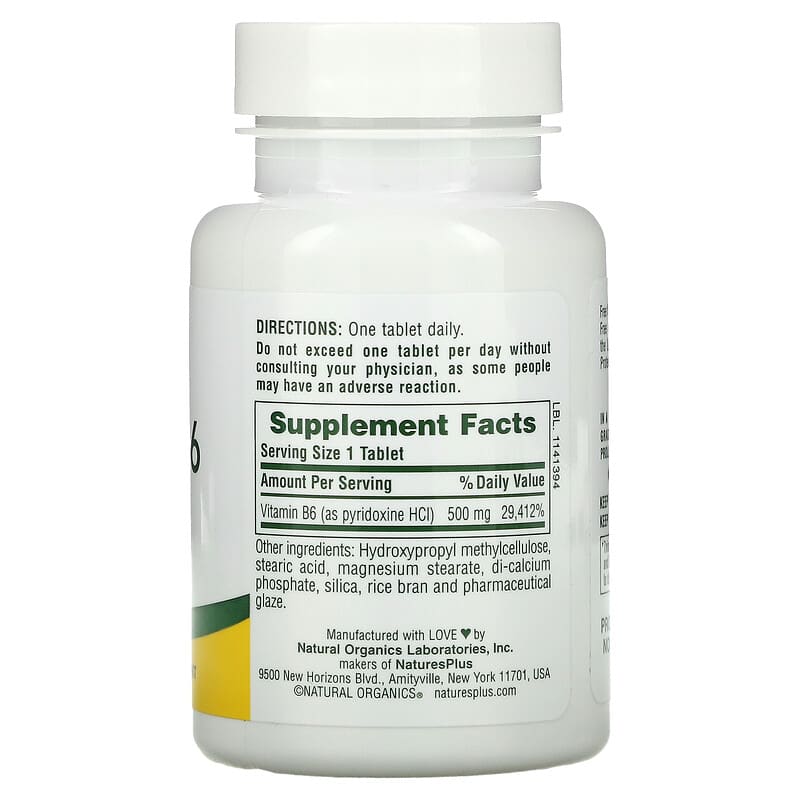NaturesPlus Vitamin B6 Sustained Release 500 mg 60 Tablets 2 Thực phẩm bổ sung NaturesPlus Vitamin B6 Sustained Release 500 mg 60 Tablets 097467016651