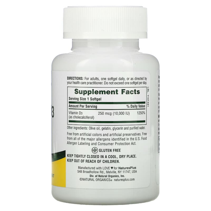 NaturesPlus Vitamin D3 10.000 IU (250 mcg) 60 Softgels 2 Thực phẩm bổ sung NaturesPlus Vitamin D3 10.000 IU (250 mcg) 60 Softgels 097467010482