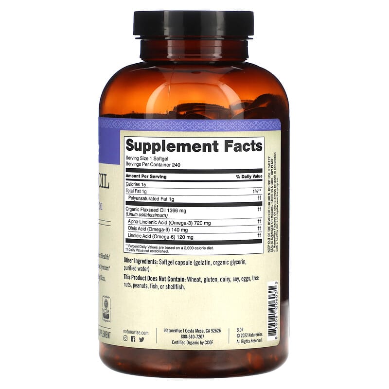 NatureWise Flaxseed Oil 240 Softgels 2 Thực phẩm bổ sung NatureWise Flaxseed Oil 240 Softgels 858081006035