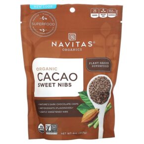 Thực phẩm chức năng Navitas Organics Organic Cacao Sweet Nibs 8 oz (227 g) 811961021313