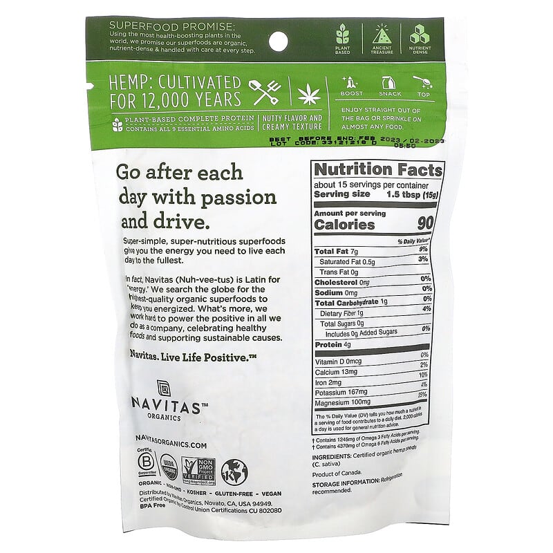 Navitas Organics Organic Hemp Seeds 8 oz (227 g) 2 Thực phẩm bổ sung Navitas Organics Organic Hemp Seeds 8 oz (227 g) 858847000147
