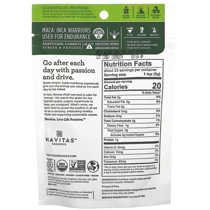 Navitas Organics Organic Maca Powder 4 oz (113 g) 2 Thực phẩm bổ sung Navitas Organics Organic Maca Powder 4 oz (113 g) 811961020231