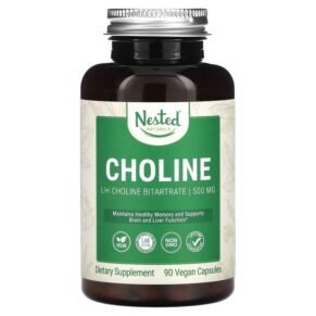 Thực phẩm chức năng Nested Naturals Choline (L (+) Choline Bitartrate) 250 mg 90 Vegan Capsules 852446007125