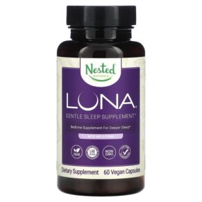 Thực phẩm chức năng Nested Naturals Luna Gentle Sleep Supplement with Melatonin 60 Vegan Capsules 852446007002