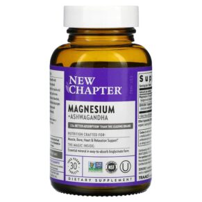 Thực phẩm chức năng New Chapter Magnesium + Ashwagandha 30 Vegan Tablets 727783902405